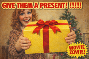 A woman giving the thoughtful gift of a Towel From Happy Faced Towels