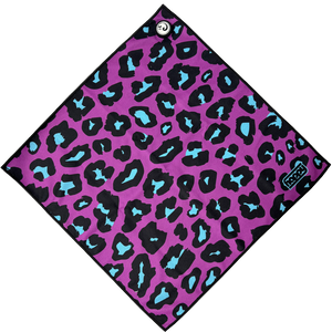 Purple Happy Faced Skate towel with black and blue leopard print pattern