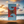 Towel with wave design against a beach sunset