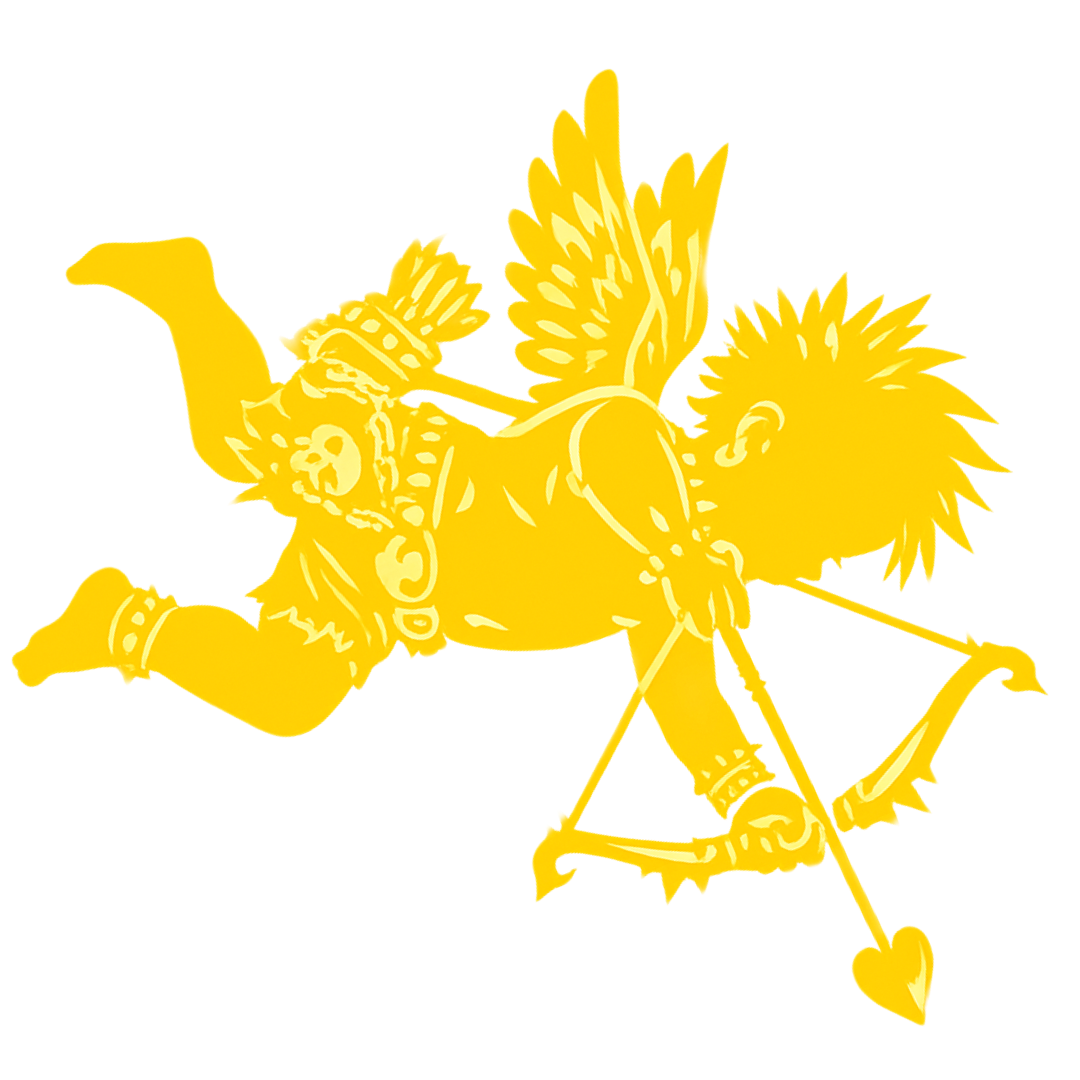 Yellow winged cherub with a bow on a transparent background