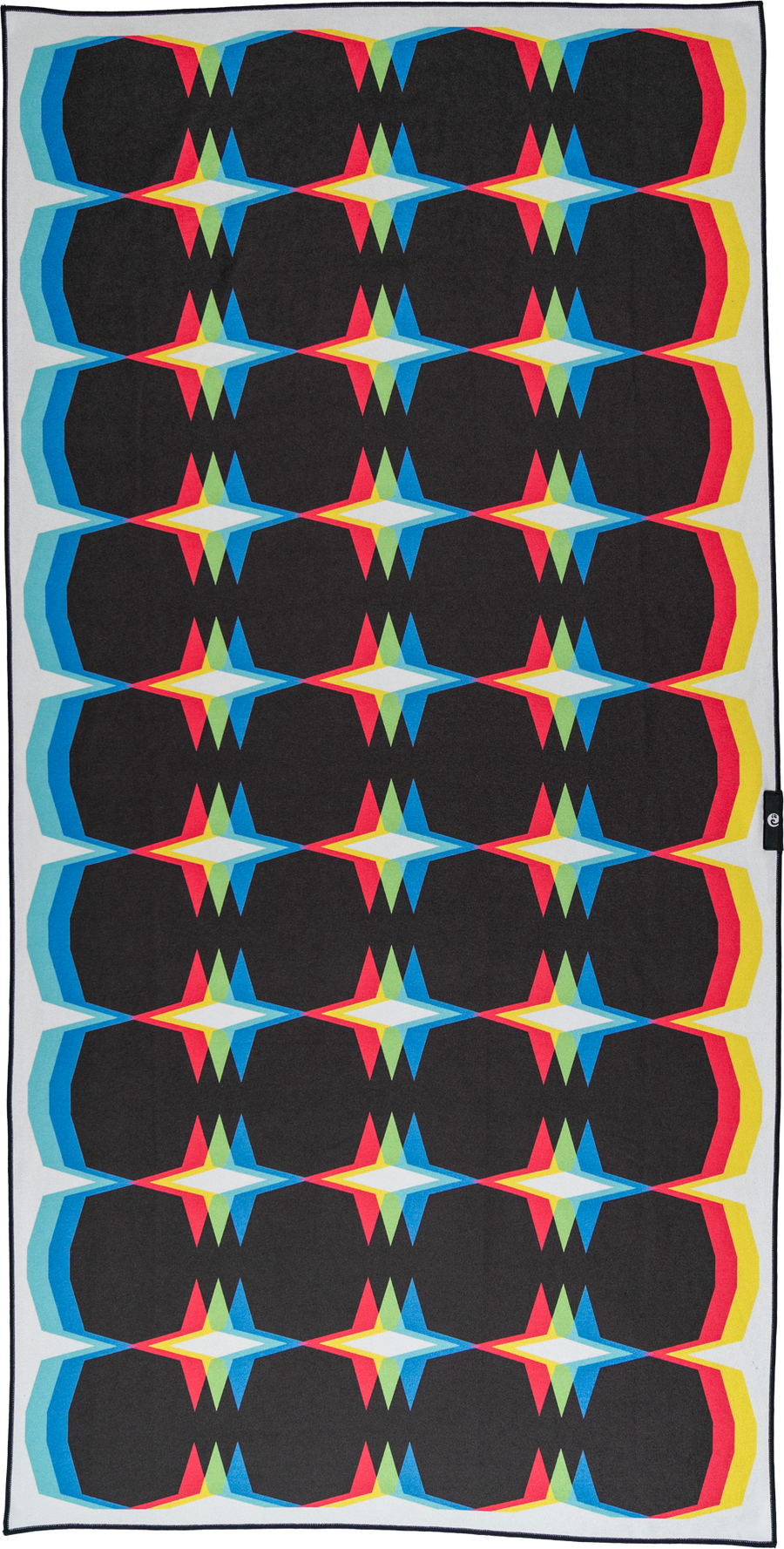 A beach towel by Happy Faced, Designed by Liam Warr titled Squint. Front side. Towels Made for Beach Yoga Travel and Adventure