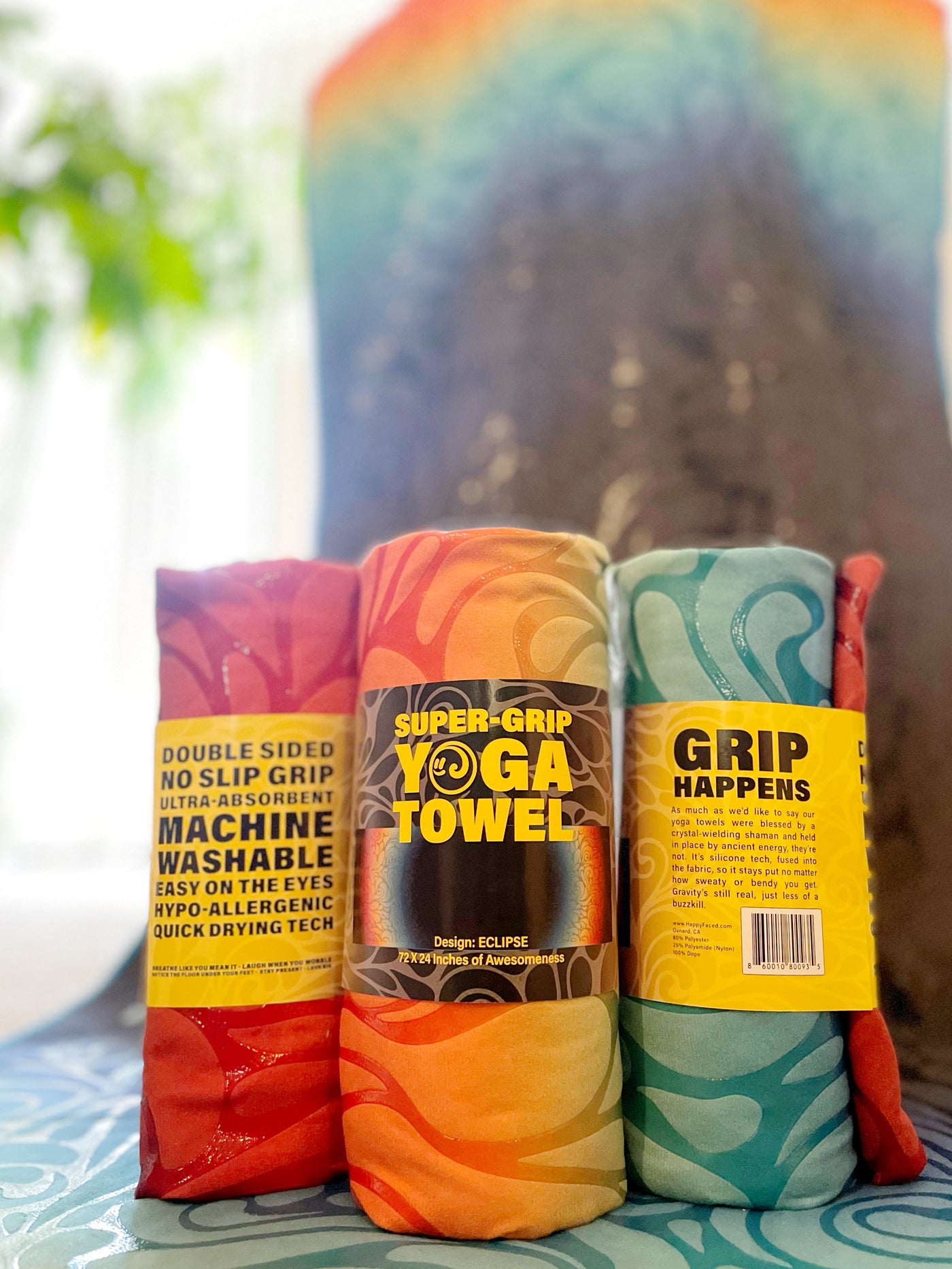 Colorful Happy Faced Super Grip Yoga Towels