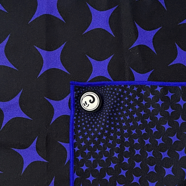  Super Star Skateboarding Towel with blue star pattern and Magnetic button detail