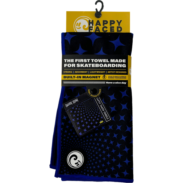  Super Star Skateboarding Towel with star pattern and Happy Faced packaging